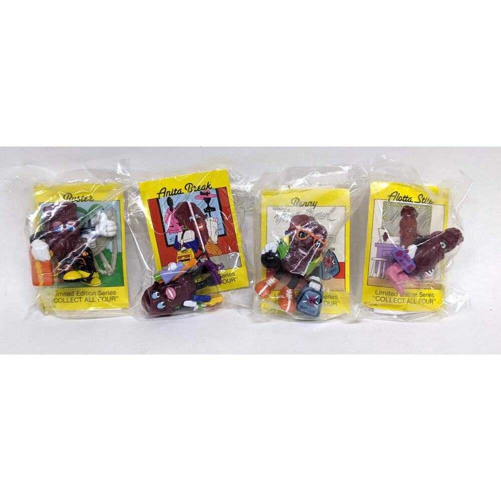 Hardees 1990s California Raisins Figures New Sealed Set Of 4 With Cards Vintage